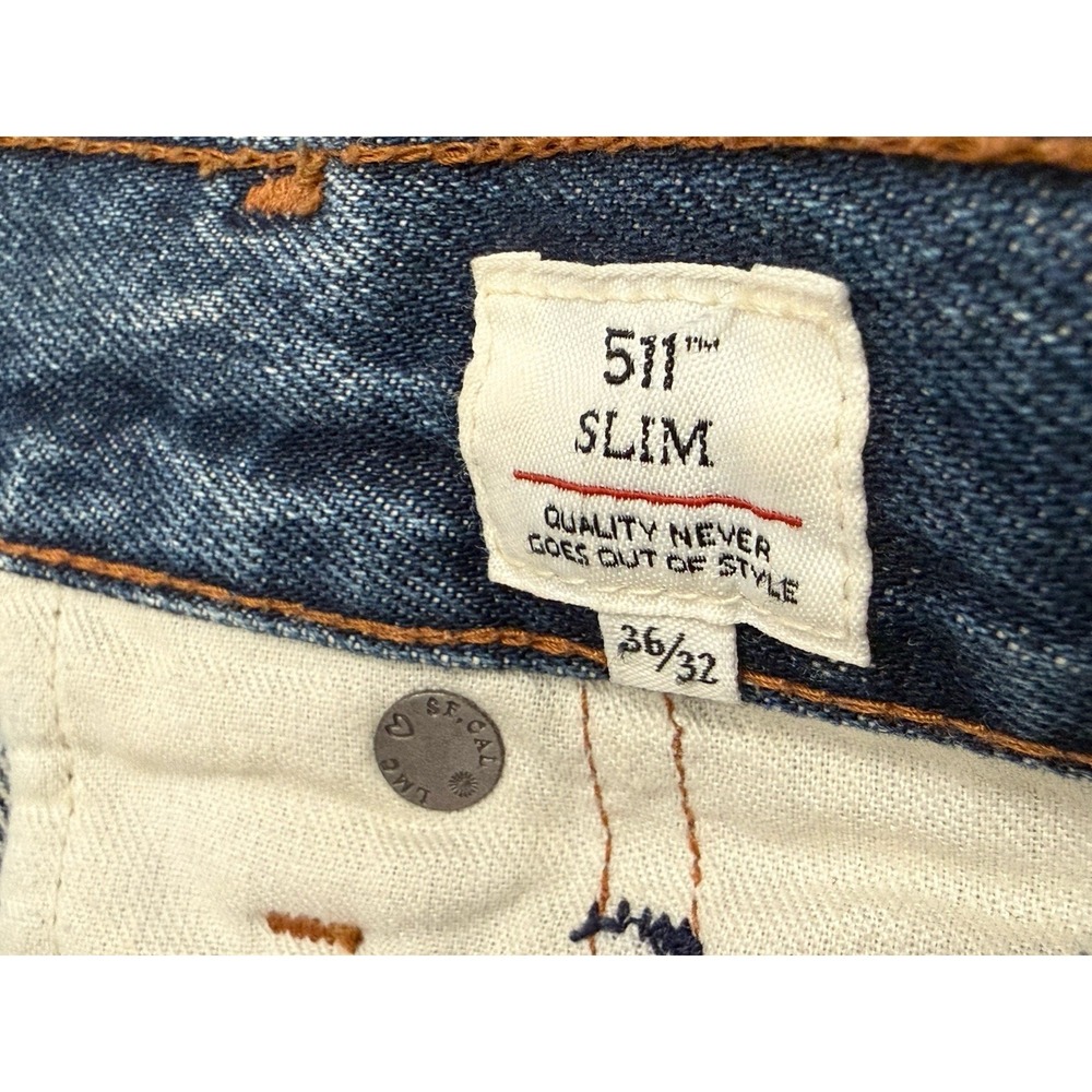 Levis‎ Jeans 511 Mens 36x32 Blue Slim Made and Crafted Big E Whiskers Premium - Picture 5 of 14